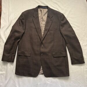 Ralph Lauren Blazer Pure New Wool Houndstooth‎ Elbow Patches Brown 50L Heritage